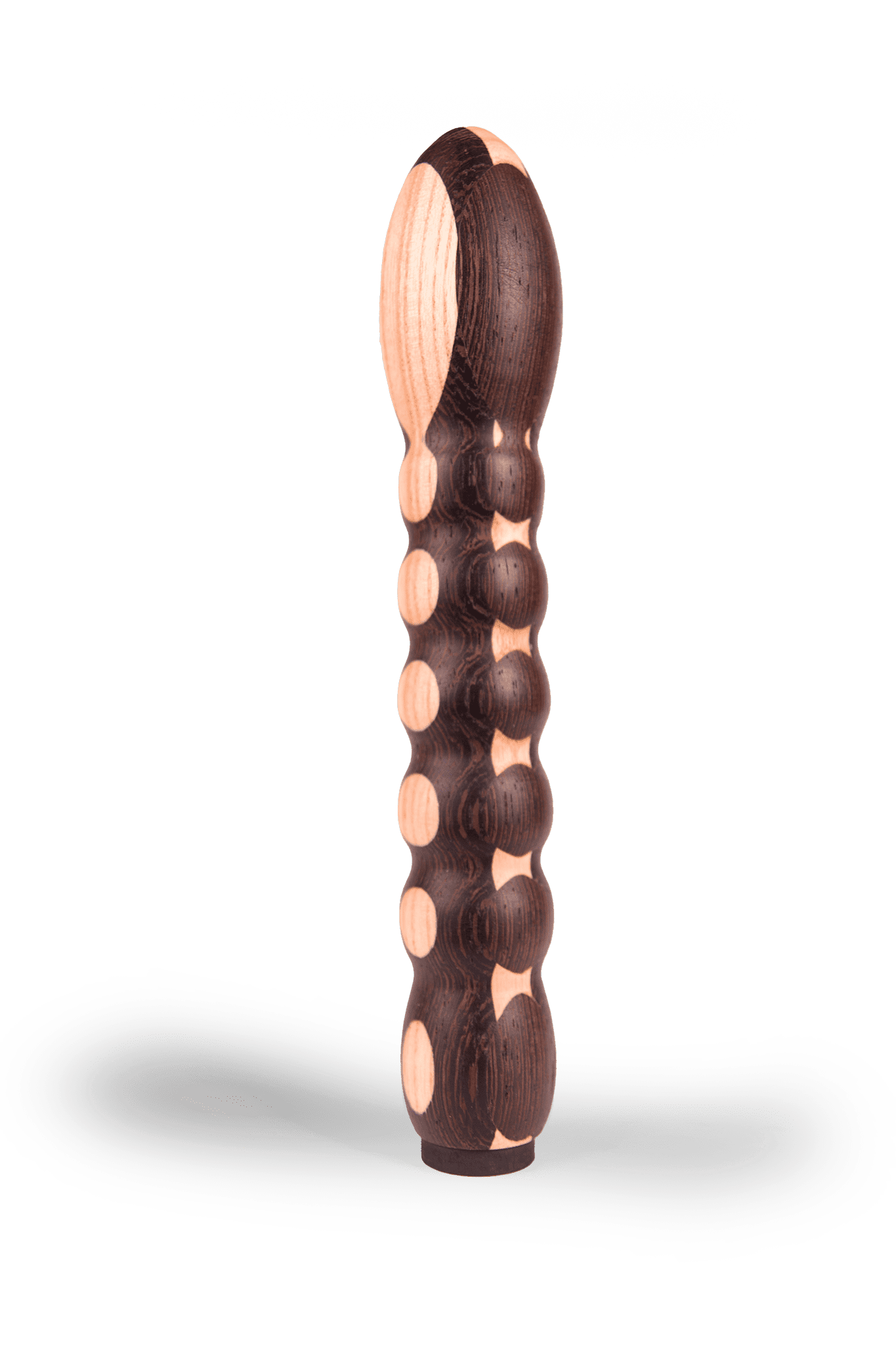 Lausbub Holzvibrator Holzdildo Schwarz & Weiß Signature Edition, Seitenansicht, handgefertigt von Holz-Knecht, aus hochwertigem Naturholz für sanfte Stimulation.