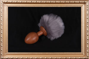 OACHKATZLSCHWOAF Birne Hase Grau || Wooden Furry Tail Anal Butt Plug Holz|| Fox Bunny Raccoon || Sex Toy || Handmade by Holz-Knecht.at